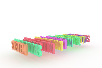 System, business conceptual colorful 3D words. Design, graphic, rendering & title.