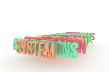 System, business conceptual colorful 3D words. Cgi, caption, web & message.