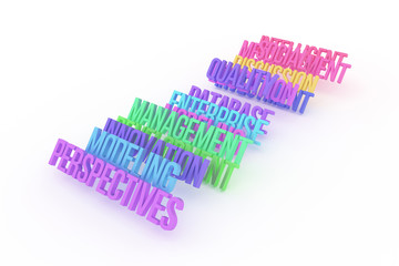 Perspectives & modeling, business conceptual colorful 3D words. Message, creativity, text & style.