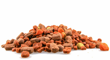 Dry dog food isolated on white background.