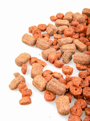 Dry dog food isolated on white background.