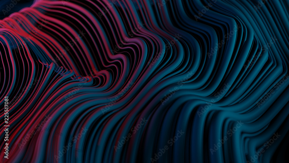 Poster 3d abstract background with wavy deformed thin and thick lines. camera depth of field. perfect for p