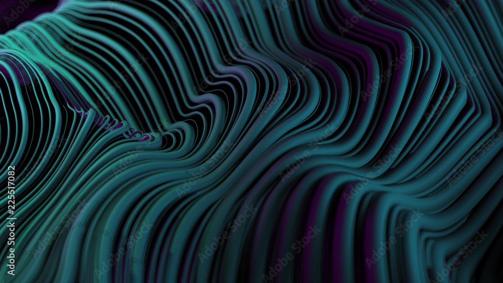 Poster 3d abstract background with wavy deformed thin and thick lines. camera depth of field. perfect for p