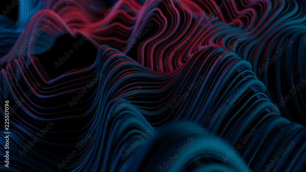Poster 3d abstract background with wavy deformed thin and thick lines. camera depth of field. perfect for p