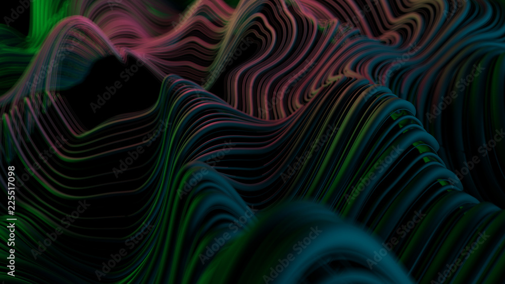 Poster 3d abstract background with wavy deformed thin and thick lines. camera depth of field. perfect for p