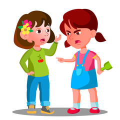 Conflict Between Kids, Girls Children Are Fighting Vector. Isolated Illustration