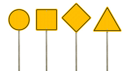 Collection of blank yellow road sign or Empty traffic signs isolated on white background. Objects...