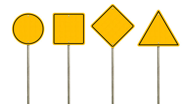 Naklejka Collection of blank yellow road sign or Empty traffic signs isolated on white background. Objects clipping path