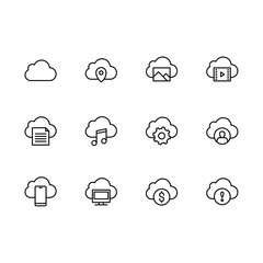 Fototapeta premium Simple set cloud storage vector line icon. Contains such icons data synchronization, cloud storage and security of photo, image music and video, documents, personal data and other