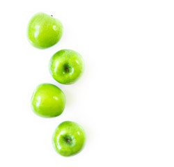 Closeup top view green apple on white background, fruit for healthy diet concept