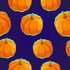 Seamless pattern. Halloween party poster. Funny background with pumpkins in cartoon style. Vector holiday illustration.