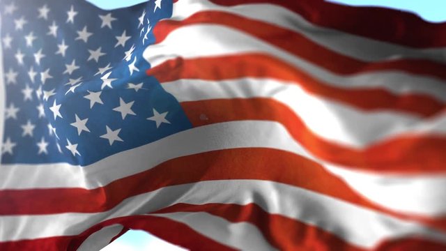 Animation of US flag blowing in the wind in slow motion, loopable American symbol