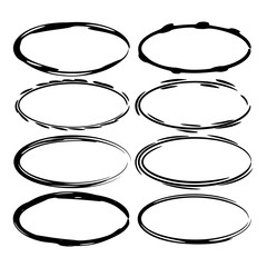 Set of black oval empy grunge frames.  Vector illustration. 