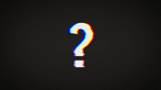 Question Mark On Vintage Twitched Television Screen/
Animation of a question mark symbol, with old television screen effect including twitch, noise, glitch and bad looking effects