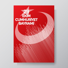 Turkish National Festival. 29 Ekim Cumhuriyet Bayrami. Translation: Happy October 29th Republic Day. National Day in Turkey. Typographic design for social media or print design.