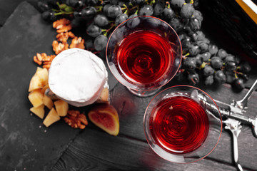 Wine and cheese on the table