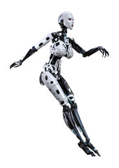3D Rendering Female Robot on White