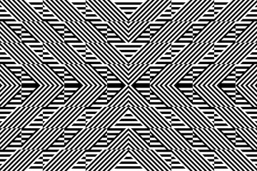 Obraz premium Seamless pattern with striped black white straight lines and diagonal inclined lines (zigzag, chevron). Optical illusion effect, op art. Background for cloth, fabric, textile, tartan.