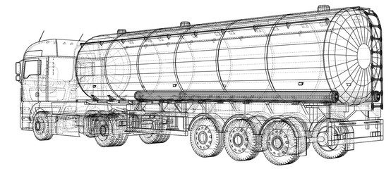 Gasoline tanker, Oil trailer. EPS 10 vector format isolated on white. Created illustration of 3d