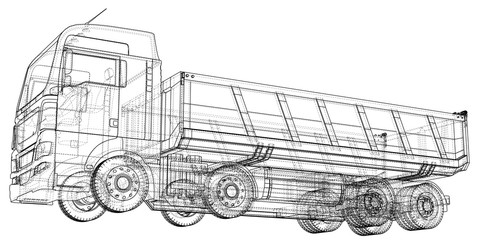Dump truck sketch. Isolated on white background. Tracing illustration of 3d.