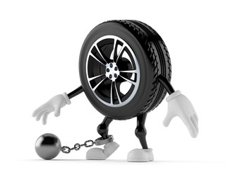 Obraz premium Car wheel character with prison ball