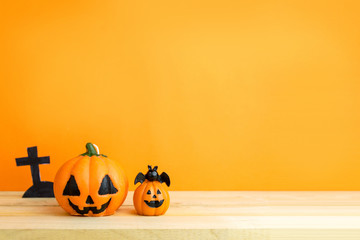 Halloween Pumpkins on wooden table