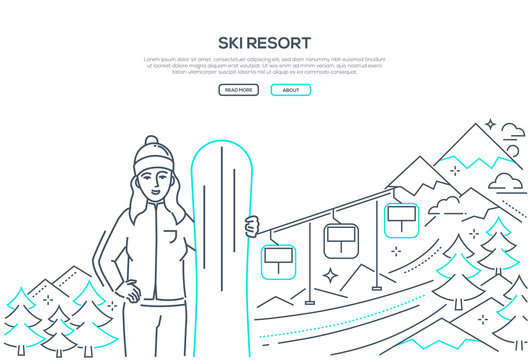 Ski resort - modern line design style banner