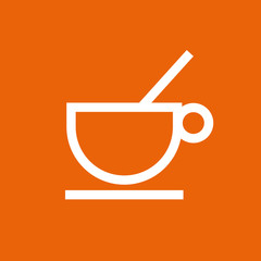 Becher, Tasse - Icon, Symbol, Piktogramm, Bildmarke, grafisches Element - orage, weiß - Web, Druck - Vektor