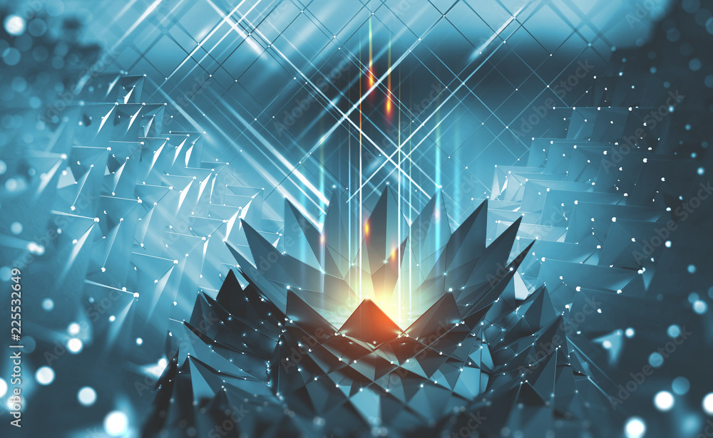 Poster big data concept. neon light flashes on a technological background. 3d illustration