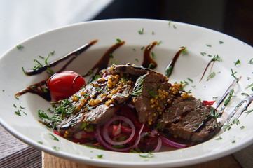 Thai beef salad. close-up