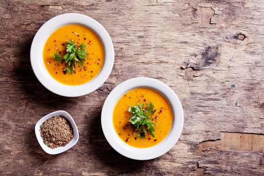 Couple OF Bowls Of Butternut Squash Soup