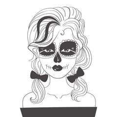 Sugar skull Face painting Vector. Cartoon. Woman