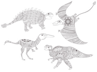 Dinosaur. Coloring page for child and adults Vector. Cartoon. Isolated