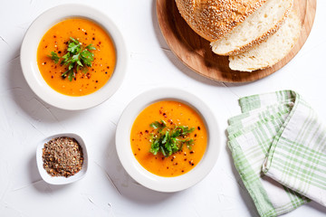 Bowls Of Organic Butternut Squash Soup