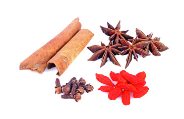 Assortment of chinese herb isolated on white background