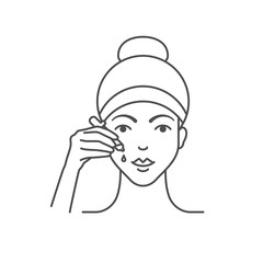 Vector illustration of woman is applying facial serum
