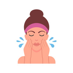 Vector illustration of woman is washing her face with water flat style illustration