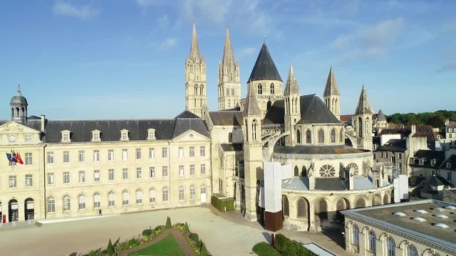 Caen, Aerial view of City hall and St Etienne chruch, L'abbaye-aux-hommes.