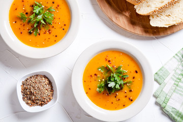 Bowls Of Butternut Squash Soup