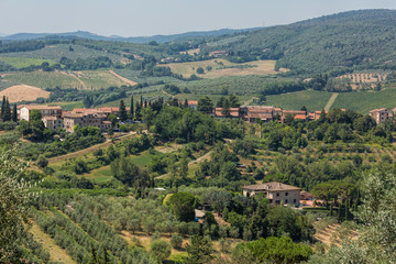 Naklejka premium View out to the surounding countryside from within the hilltop town of San Gimignano, Tuscany, Italy