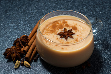 cup of spicy tea masala, closeup