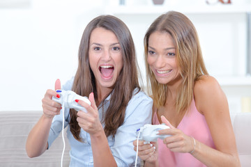 Two women playing video games