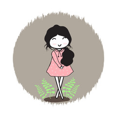 cute cartoon girl in pink dress.vector illustration