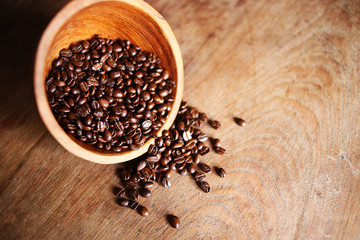 Coffee beans in a wooden Bowl