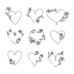 Vector of Hand Drawn Heart and Flower Doodles Ornamental 