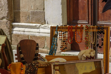 Lucca, Italy, market stall with jewelry