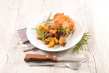 chicken leg and vegetables