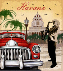 Havana retro poster. - obrazy, fototapety, plakaty