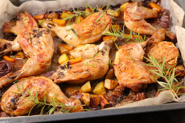 grilled chicken leg and potatoes