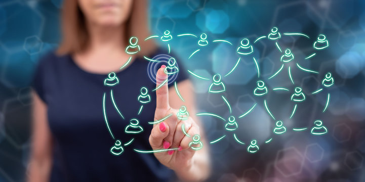 Woman touching a social network concept